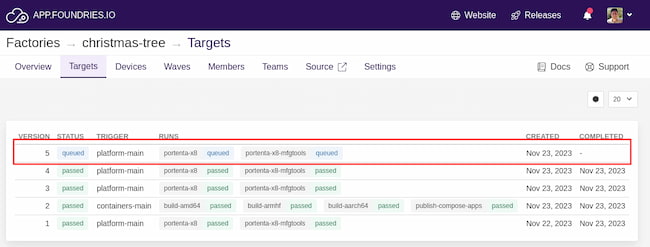 A picture of the FoundriesFactory dashboard on the Targets view